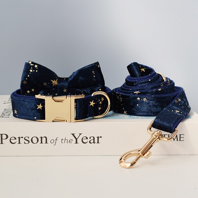 Blue Collar Personalized Velvet Quality Fabric For Small, Medium Large Dog Custom Metal Parts Pet Accessory Star 02