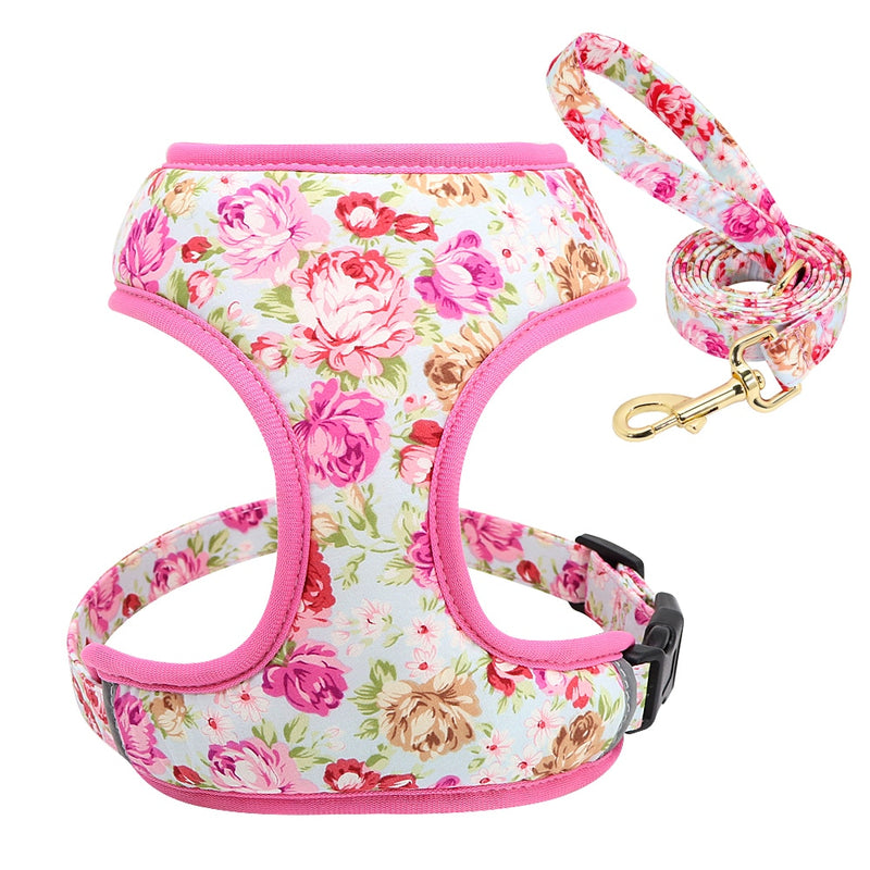 Cute Printed Dog Harness Leash Set Soft Mesh Pet Puppy Cat Harness Adjustable Walking Lead For Small Medium Dogs Cats Chihuahua