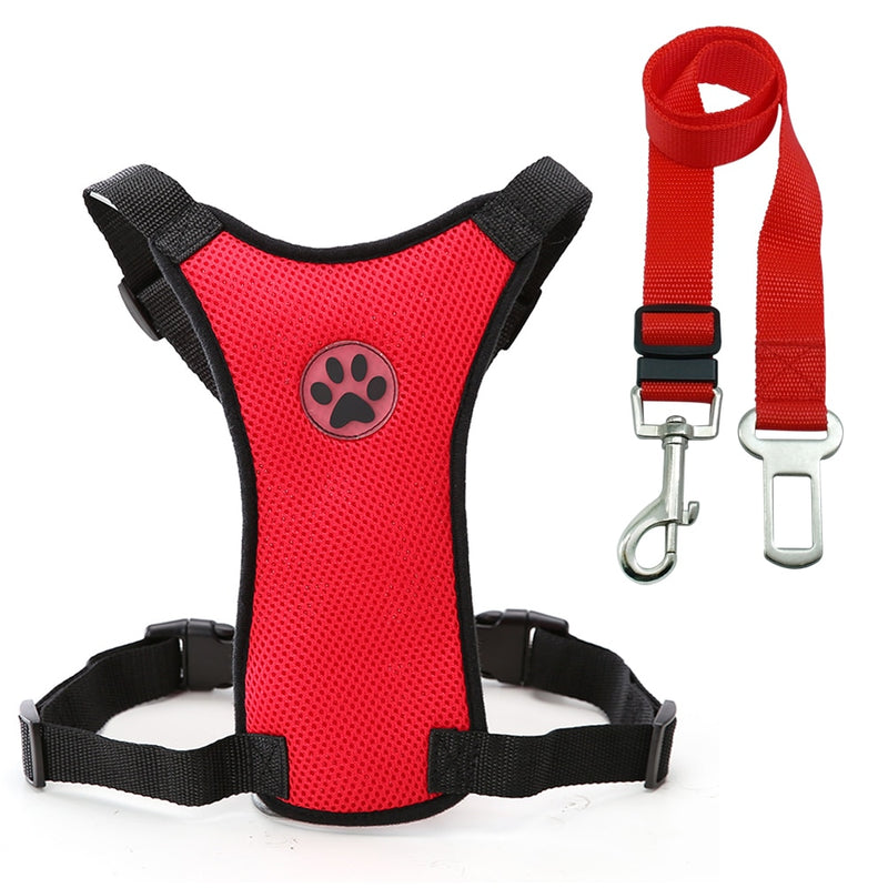 Nylon Breathable Mesh Dog Harness Vest Safety Pet Car Seat Belt Dog Leash Lead Adjustable Vehicle Harness For Medium Large Dogs