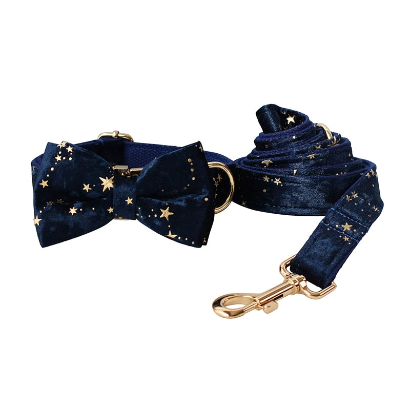 Blue Collar Personalized Velvet Quality Fabric For Small, Medium Large Dog Custom Metal Parts Pet Accessory Star 02