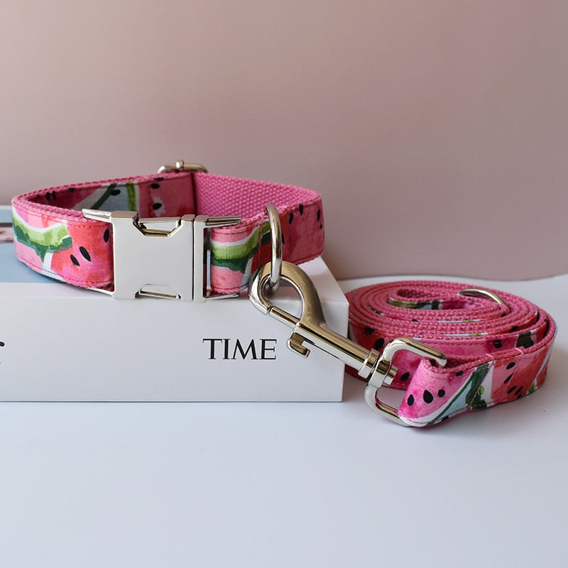 Personalized Pet Bowknot Dog Collar And Leash Set Can Engrave For Free Suitable For All Kinds Of Small Dog, Medium Dog Fruit 04
