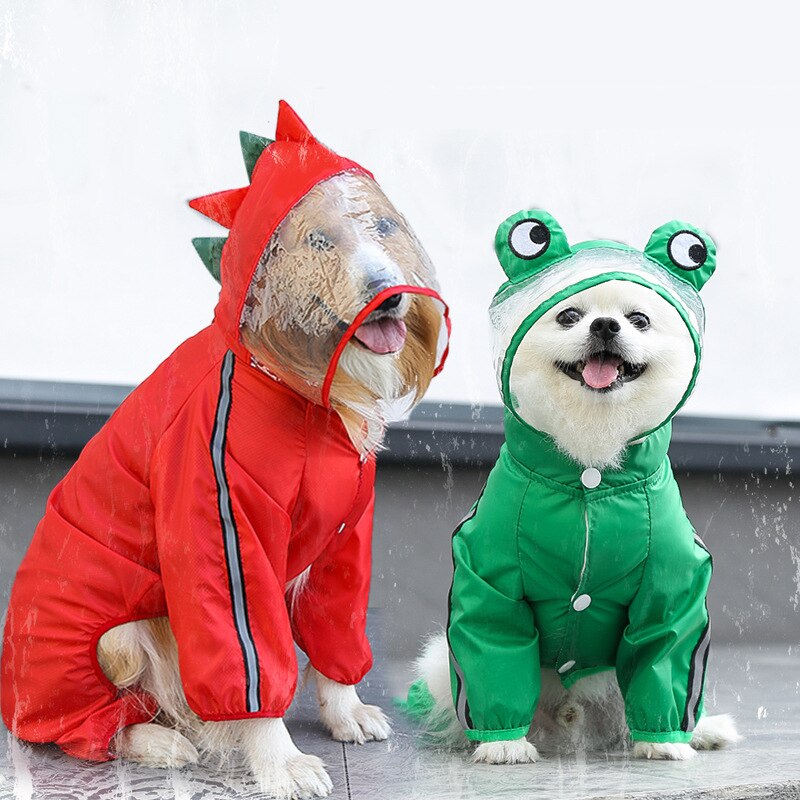 Pet Dog Raincoat Fashion Dinosaur Frog Style Jumpsuit Waterproof Dog Jacket Puppy Water Resistant Clothes for Dogs Pet Coat