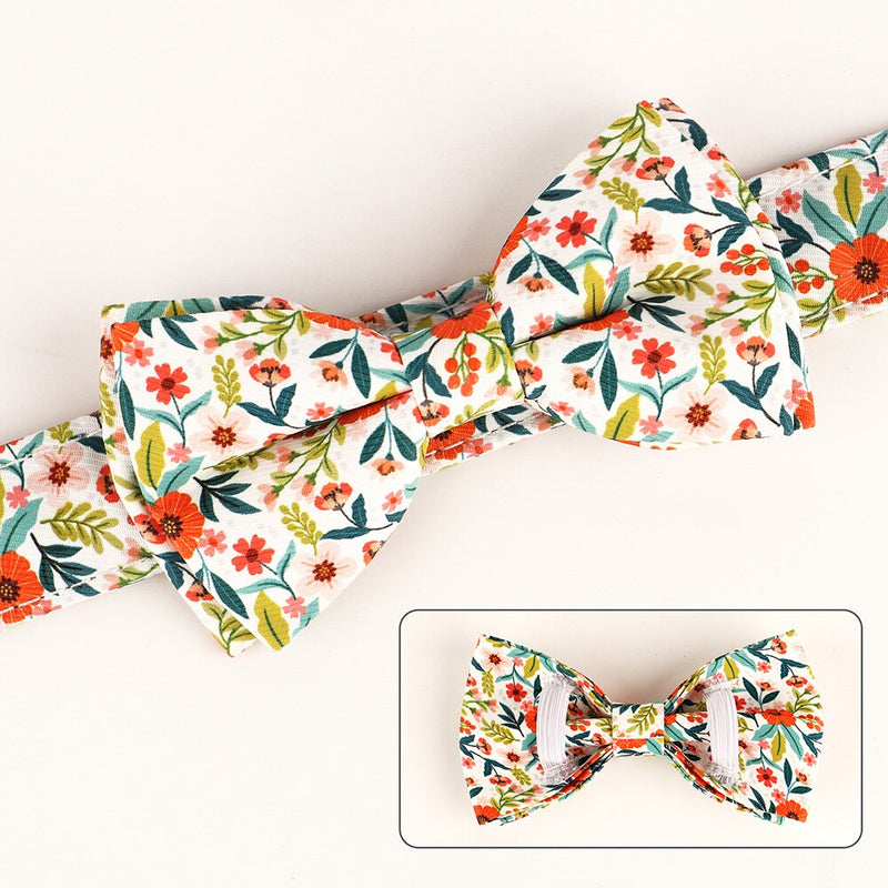 Flower Print Dog Collar With Bowknot Cute Bowtie Puppy Cat Collars Nylon Flower Dogs Necklace For Small Medium Dogs Chihuahua