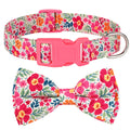 Flower Print Dog Collar With Bowknot Cute Bowtie Puppy Cat Collars Nylon Flower Dogs Necklace For Small Medium Dogs Chihuahua
