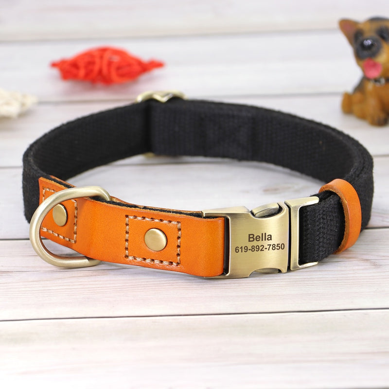 Nylon Custom Dog Puppy Collar Leash Set Personalized Genuine Leather Pet Nameplate ID Tag Accessories Collars Pet Products Perro
