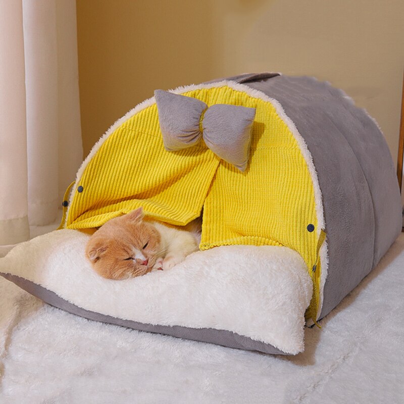 Long Plush Cat Bed Warm Kitten Cave Cozy Pet Lounger Cushion Dog  Basket Soft Small Cat Bag Cats For Washable Cat House Sofa Mat