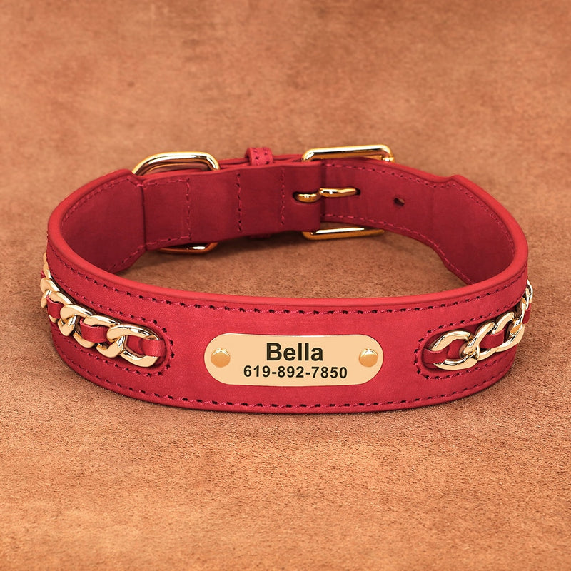 Custom Leather Dog Collar Accessories Personalized ID Tag Nameplate Collars For Small Medium Large Dogs French Bulldog Pitbull
