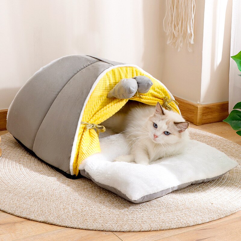 Long Plush Cat Bed Warm Kitten Cave Cozy Pet Lounger Cushion Dog  Basket Soft Small Cat Bag Cats For Washable Cat House Sofa Mat
